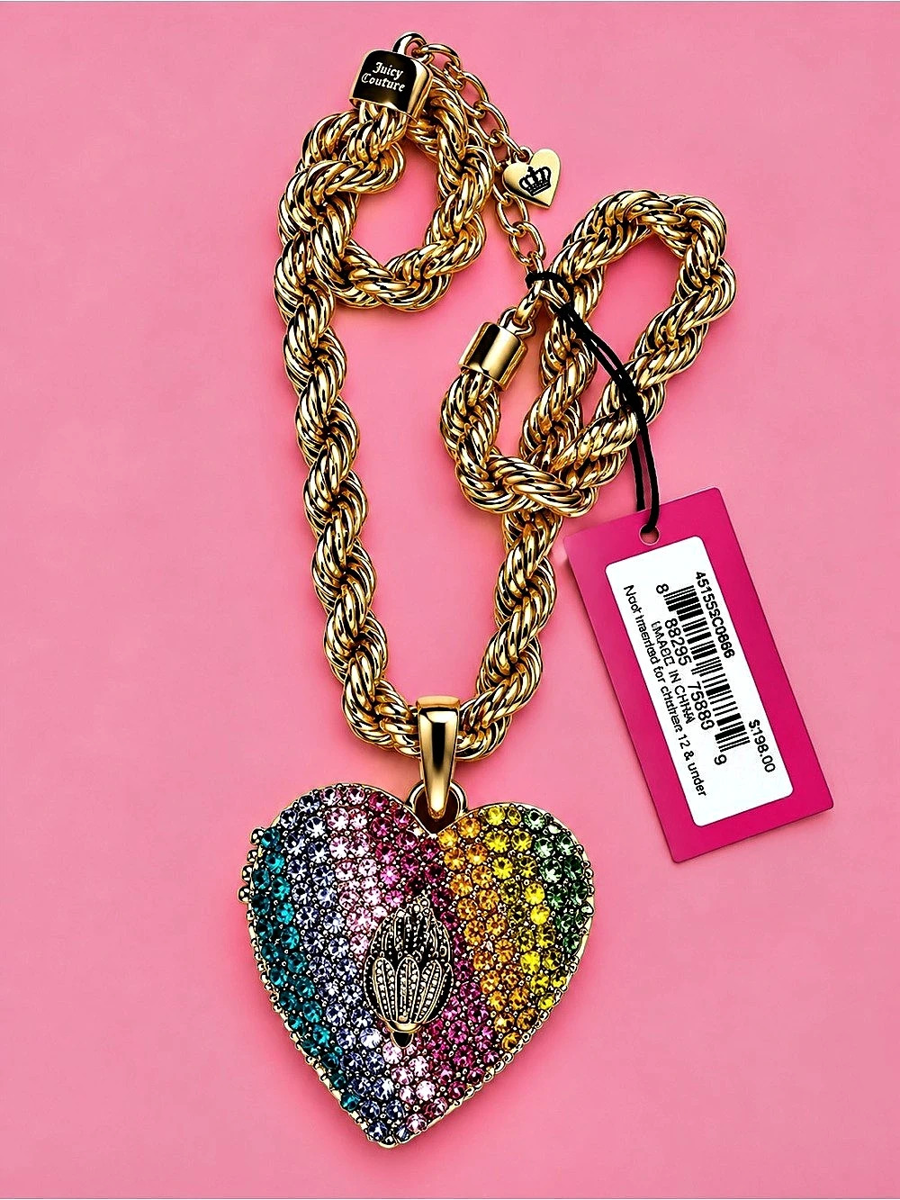 NWT Kurt Geiger Rainbow Crystal Heart Locket Necklace Gold